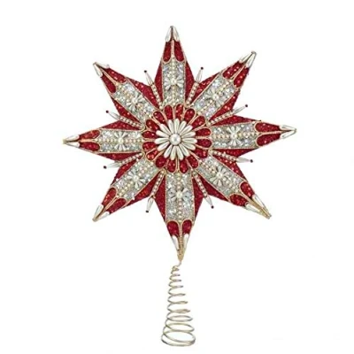 Afbeelding van Kurt S. Adler 16.5 Inch 8 Point Ruby en Platinum Star Treetop, rood, zilver
