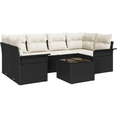 Afbeelding van vidaXL 7 delige Tuinsalonset met Kussens Zwart Poly Rattan
