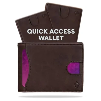Afbeelding van AKIELO RFID Blokkerende Bifold Kaart Portemonnee met Trek Tab en Geschenkdoos Stijlvolle Heren Creditcardhouder Portemonnees voor (DELTA Donkere Mokka Editie)