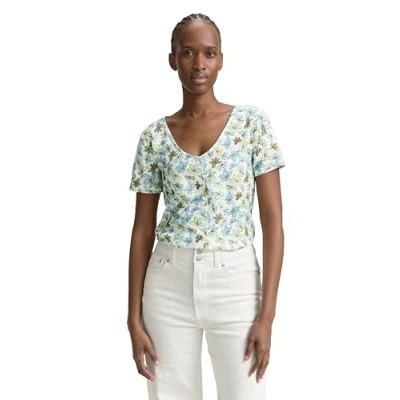 Afbeelding van TOM Tailor Denim Printed Button Overhemdblouse white/green/blue, Dames, Maat: Large, White/green/blue