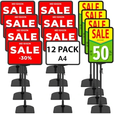Afbeelding van VAIIGO 12 stuks poster stand bord A4 tafelblad staande houder, verstelbare bewegwijzering standaard, reclame menu kennisgeving teller display stands voor bedrijven, kantoor,