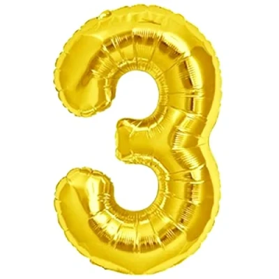 Afbeelding van Ballon 3e Verjaardag Nummer 3 Goud XXL Gigantische Folieballon 100 cm Decoratie Ballonnummer Deco voor Verjaardag. Vliegt met Helium.