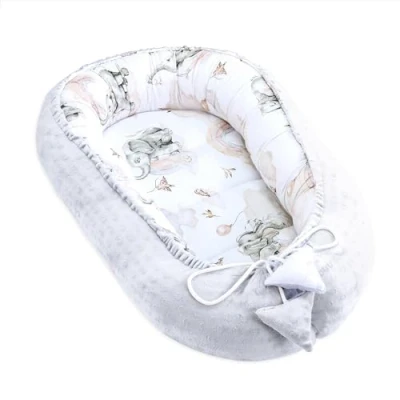 Afbeelding van Warm nest baby 90x50 cm knuffelnest pasgeboren winter/herfst cocon babynest Olifant lichtgrijs