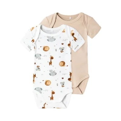 Afbeelding van NAME IT BABY romper NBNBODY set van 2 beige/wit
