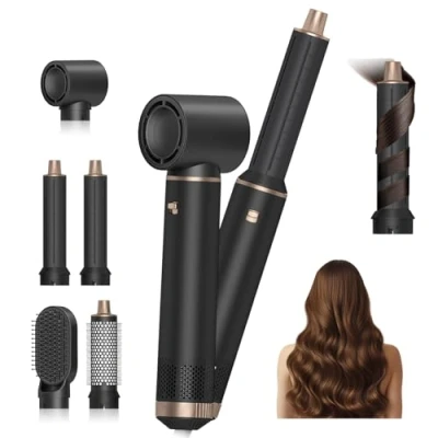Afbeelding van 5 in 1 airstyler, 1000 W, warmeluchtborstelset, haarstyler, ronde borstelföhn, automatisch krullen, droog haar