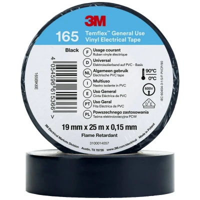 Afbeelding van 3M Temflex™ 165 165BK6E Isolatietape Temflex Zwart (l x b) 25 m 19 mm 1 stuk(s)