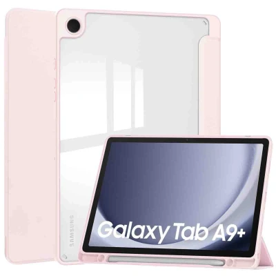 Afbeelding van Samsung Galaxy Tab A9 Plus Hoes: iMoshion Trifold Hardcase Bookcase Shockproof/Valbescherming Bookcase,Hardcase Roze Kunststof Tablet Hoezen