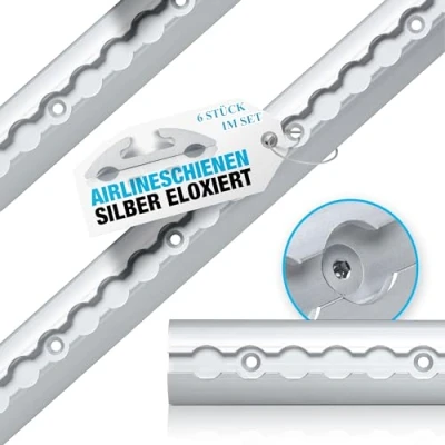 Afbeelding van NTG 6 stuks elk 2 m airlinerail, halfronde vorm van aluminium met boren, zilver geanodiseerd, ladingbeveiliging voor vrachtwagens en campers, geboorde sjorrail, 1975 mm