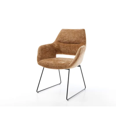 Afbeelding van DELIFE Eetkamerstoel Yago Flex met armleuning chenille Roest slipframe zwart pocketveer kern