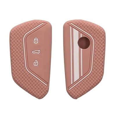 Afbeelding van kwmobile Autosleutel hoesje geschikt voor VW Golf 8 3 knops behuizing in wit / roségoud Rallystrepen design