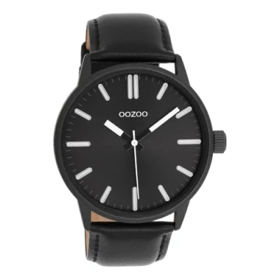 Afbeelding van OOZOO Timepieces zwarte horloge met leren band C11404