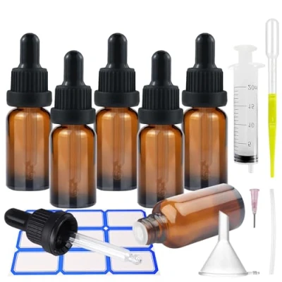 Afbeelding van 6 x 10 ml druppelflesjes, glazen druppelfles, lege flessen met druppelaar, pipetten en trechter, aromatherapie voor etherische oliën (bruin)