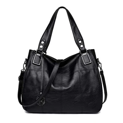 Afbeelding van Kris Anna Dames Hobotas Schoudertas Handtas met Hengsels in PU Leer Hobo Tas Schouderriem Crossbodytas Hobotassen Zwart
