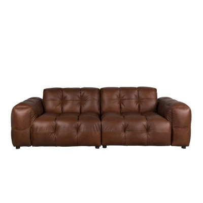 Afbeelding van Dutchbone Hackman Bank 3 Zits Leer Chocolate 264cm