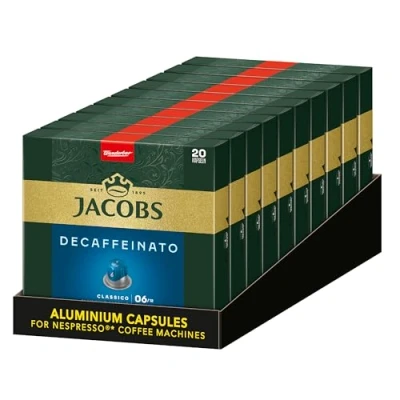 Afbeelding van Jacobs Koffiecapsules Lungo Decaffeinato intensiteit 6 200 Nespresso compatibele capsules, 10 stuks, x 20 dranken