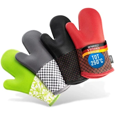 Afbeelding van LauterSchutz® Ovenwanten per paar met volledige siliconencoating voor de beste grip en hittebestendigheid (contactwarmte: 250C) in verschillende kleuren (Grijs, Massief silicone)