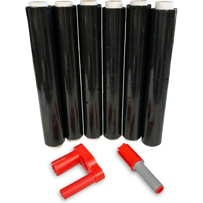 Afbeelding van 6 Rollen Handwikkelfolie Zwart 50cm Breed + Dispenser