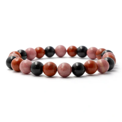 Afbeelding van Bixorp Gems Jaspis + Rhodoniet Onyx Edelstenen Armband 8mm / 18cm Om &amp; Edelsteen Kralenarmband