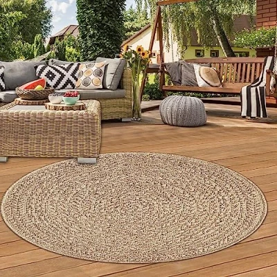 Afbeelding van Teppich Traum buitenkleed, weerbestendig, sisal look, beige/naturel, geschikt voor tuin, terras en balkon 160 cm, rond