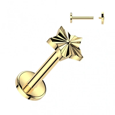 Afbeelding van Piercing ster top diamant cut 8mm goud