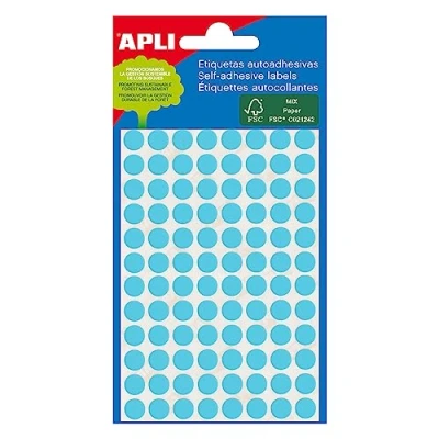Afbeelding van Apli ronde etiketten in etui diameter 8 mm, blauw, 288 stuks, 96 per blad (2045) etiket