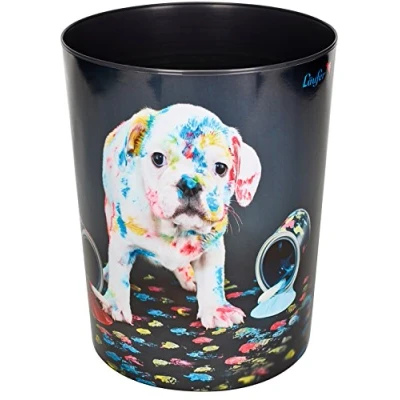 Afbeelding van Läufer 26663 prullenmand kleurrijke hond, 13 liter vuilnisemmer, perfect voor de kinderkamer, rond, stevige kunststof, afvalemmer kinderen