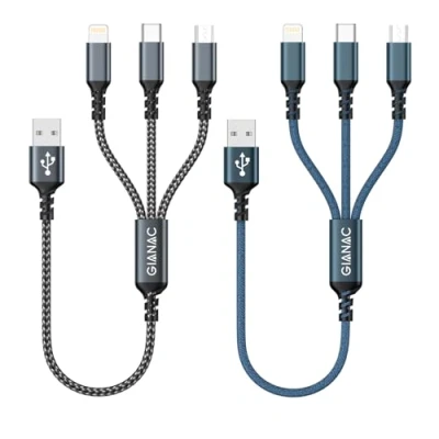 Afbeelding van Multi USB Kabel,GIANAC Universal Ladekabel [0.5M 2Pack] Schnell 3 in 1 Mehrfach Ladekabe Micro +USB C+ Lightning für iPhone15,14, Android Galaxy, Huawei, Oneplus, Sony, LG, Honor View