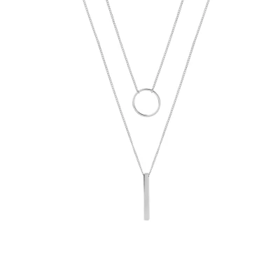 Afbeelding van Zilver Plated Dubbele Ketting met cirkel en staafje
