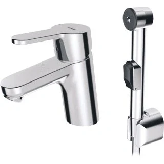 Afbeelding van Hansa primo 1 gats wastafelkraan zonder waste met handdouche vaste uitloop 10 7cm chroom 49462203