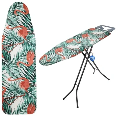Afbeelding van KADAX strijkplankhoes met trekkoord, strijkplankovertrek van katoen, voor stoomstrijkijzer, vervangende sponsvulling (Flamingos 148 x 52 cm)