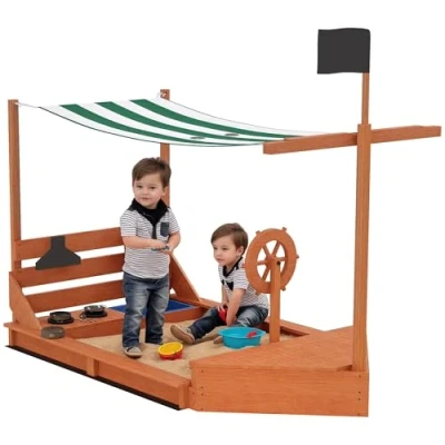 Afbeelding van Outsunny Zandbak met zonnedak incl. kinderspeelkeukenset