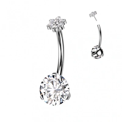 Afbeelding van Navelpiercing titanium steen met bloem top