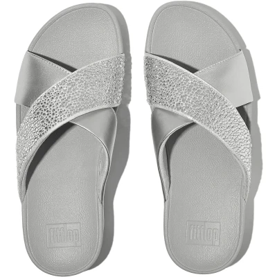Afbeelding van FitFlop Lulu Crystal Mix Metallic Cross Slides ZILVER Maat 39