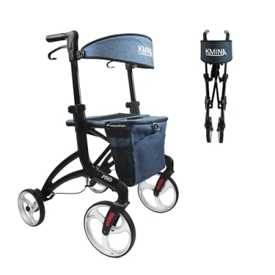 Afbeelding van KMINA PRO Rollator voor Lange Mannen (Gebruikers van 1,70 tot 2 m), Extra Hoog, met Zitje, Groot Wielen, Opvouwbaar Large Size