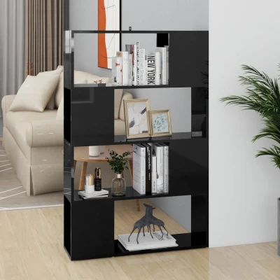 Afbeelding van Boekenkast/kamerscherm 80x24x124,5 cm hoogglans zwart