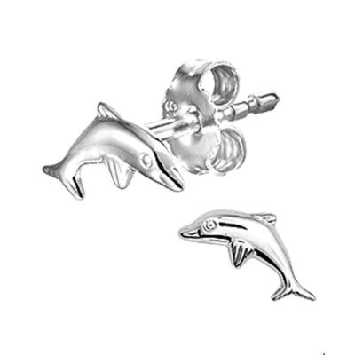 Afbeelding van Oorknoppen Dolfijn Zilver Gerhodineerd Glanzend 8 mm x 7