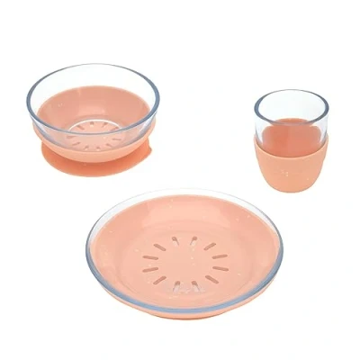 Afbeelding van LÄSSIG Leren eten set van glas en siliconen apricot