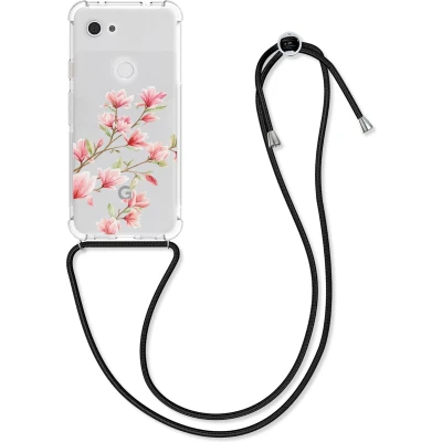 Afbeelding van kwmobile telefoonhoesje geschikt voor Google Pixel 3a Hoesje met telefoonkoord Back cover smartphone Case in poederroze / wit transparant