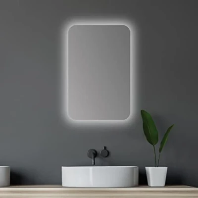 Afbeelding van Talos spiegelkast badkamer met verlichting ovaal 40 x 60 cm hoogwaardig aluminium corpus in mat zwart twee glazen planken