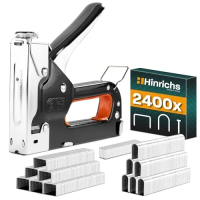 Afbeelding van Hinrichs handtacker set 3 in 1 professionele tacker voor hout Hand nietpistool houttacker met 400 nieten &amp; 200 spijkers nietmachine spijkerpistool perfect verschillende toepassingen