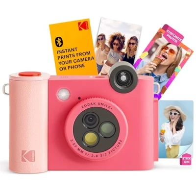 Afbeelding van KODAK Smile+ 2 in 1 Digitale Instant Camera &amp; Draadloze Bluetooth Foto Printer 10MP, Speciale Effect Lens, Zink 2x3 Plakfoto&#039;s, Printen via Fun App vanaf Slimme Apparaten Fuchsia