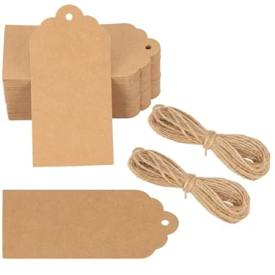 Afbeelding van 100 Pack Brown Kraft Paper Gift Tags &amp; String