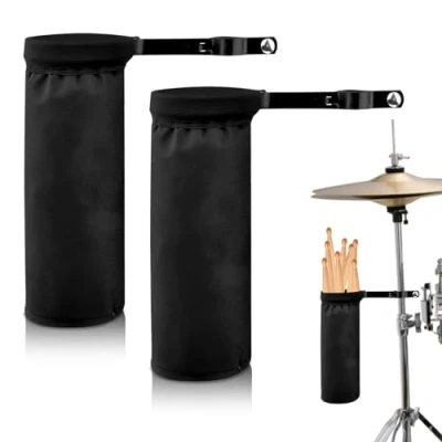 Afbeelding van drumstickhouder, set van 2 drumstickhouders, verstelbare drumstelaccessoires, nylon drumstick zak voor trommelstokken drumkit