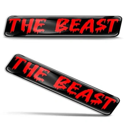 Afbeelding van Biomar Labs 2 x 3D gel siliconen stickers Beast Badge rode autosticker auto motorfiets fiets raam deur laptop KS 46