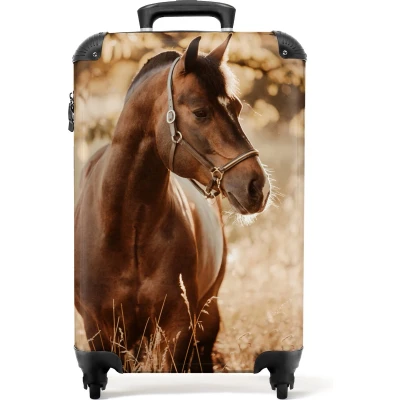 Afbeelding van NoBoringSuitcases.com® Kinderkoffer Hardcase Koffer Paard Natuur Bruin Meisjes Kind Trolley kinderen dieren Lichtgewicht Past binnen 55x40x20 cm en 55x35x25 TSA slot meisje Handbagagekoffer Kofferslot
