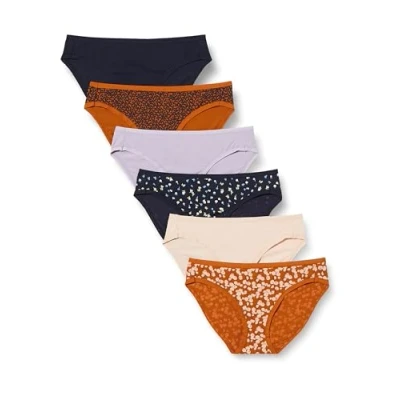 Afbeelding van Amazon Essentials Women&#039;s Katoenen onderbroek in bikinimodel (verkrijgbaar grote maten), Pack of 6, Bloemig/Print met bloemblaadjes/Veelkleurig, 40