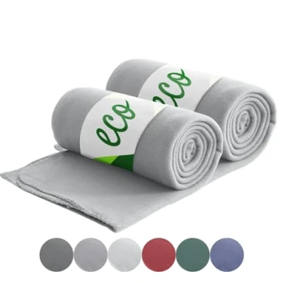 Afbeelding van wometo Set van 2 Eco fleecedekens 100% gerecycled materiaal + OekoTex en GRS gecertificeerd, 130 x 160 cm, ca. 400 g, donkergroen, met anti pilling gestikte rand