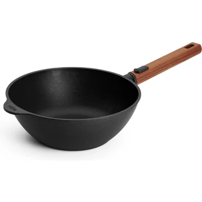 Afbeelding van WOLL EcoLogic QXR Wok inductie met houten afneembare greep Ø240mm H 90mm Zwart