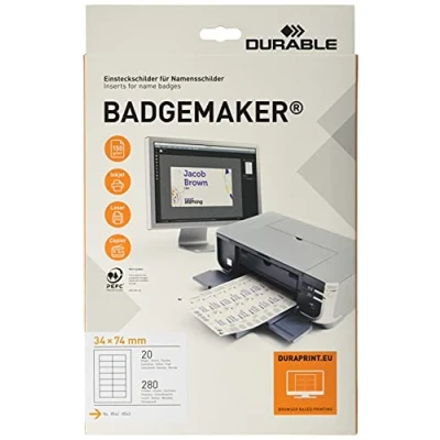 Afbeelding van Durable 142502 Badgemaker inserts voor congresspelden, 280 inserts, 34 x 74 mm, wit.