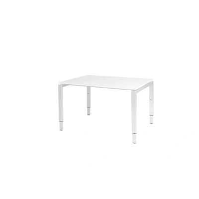 Afbeelding van Domino bureau, hoogte instelbaar (62 85cm) met 120x90cm &#039;zwevend&#039; krijtwit 25mm blad en wit (RAL9010) N poot frame.